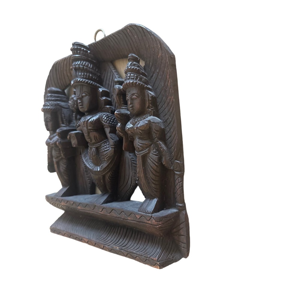 Vintage Antique 3-Figure Indian Decor Wood Panel Hand Carved Art Wall Hanging - Picture 3 of 6